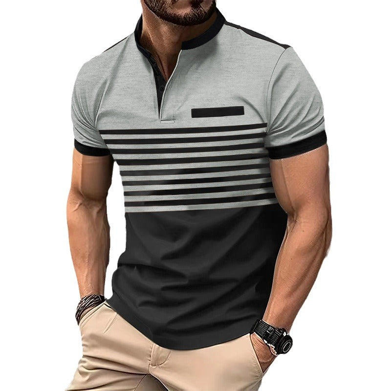 European and American polo shirt men's printed striped polo shirt short sleeved t-shirt