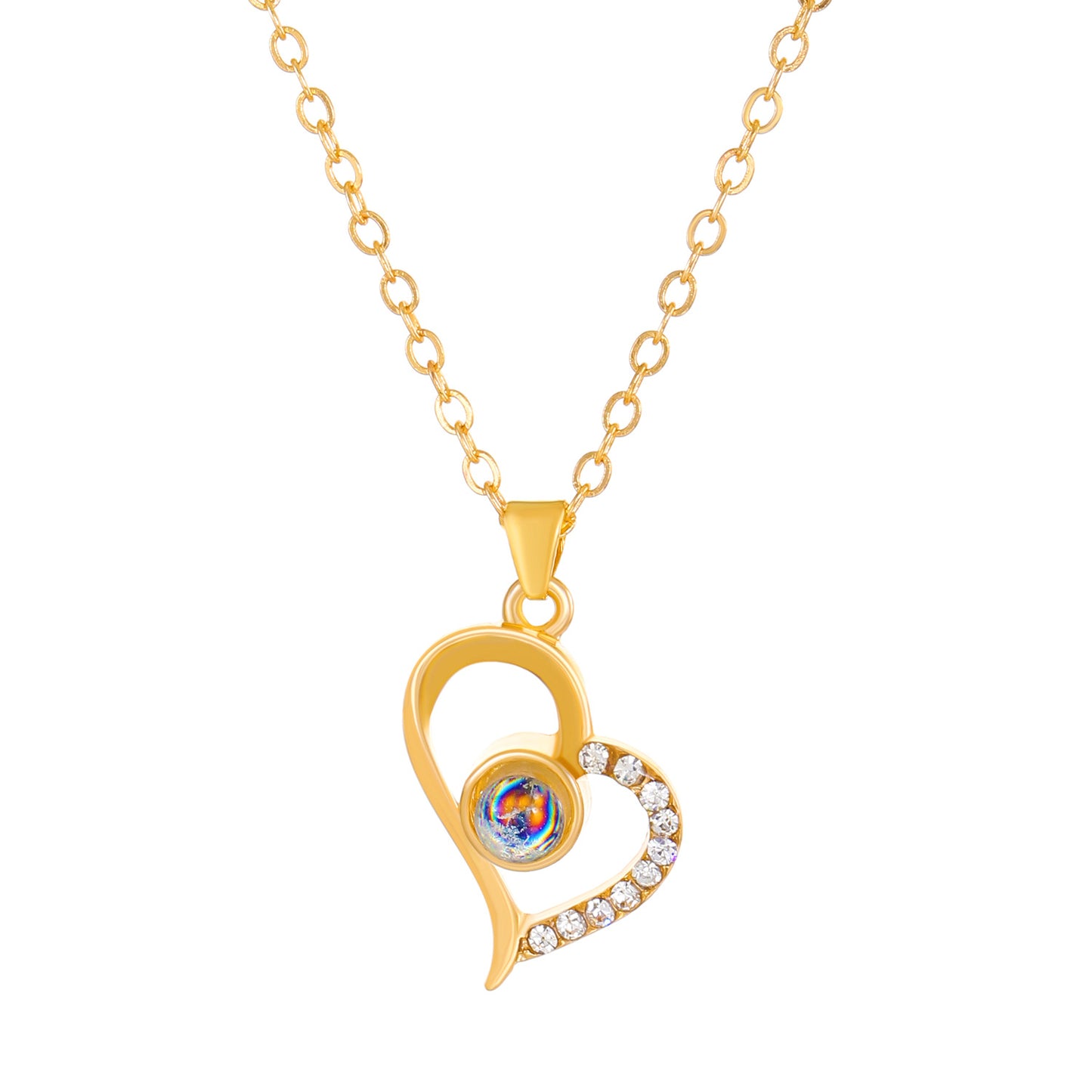 Diamond studded heart-shaped projection necklace