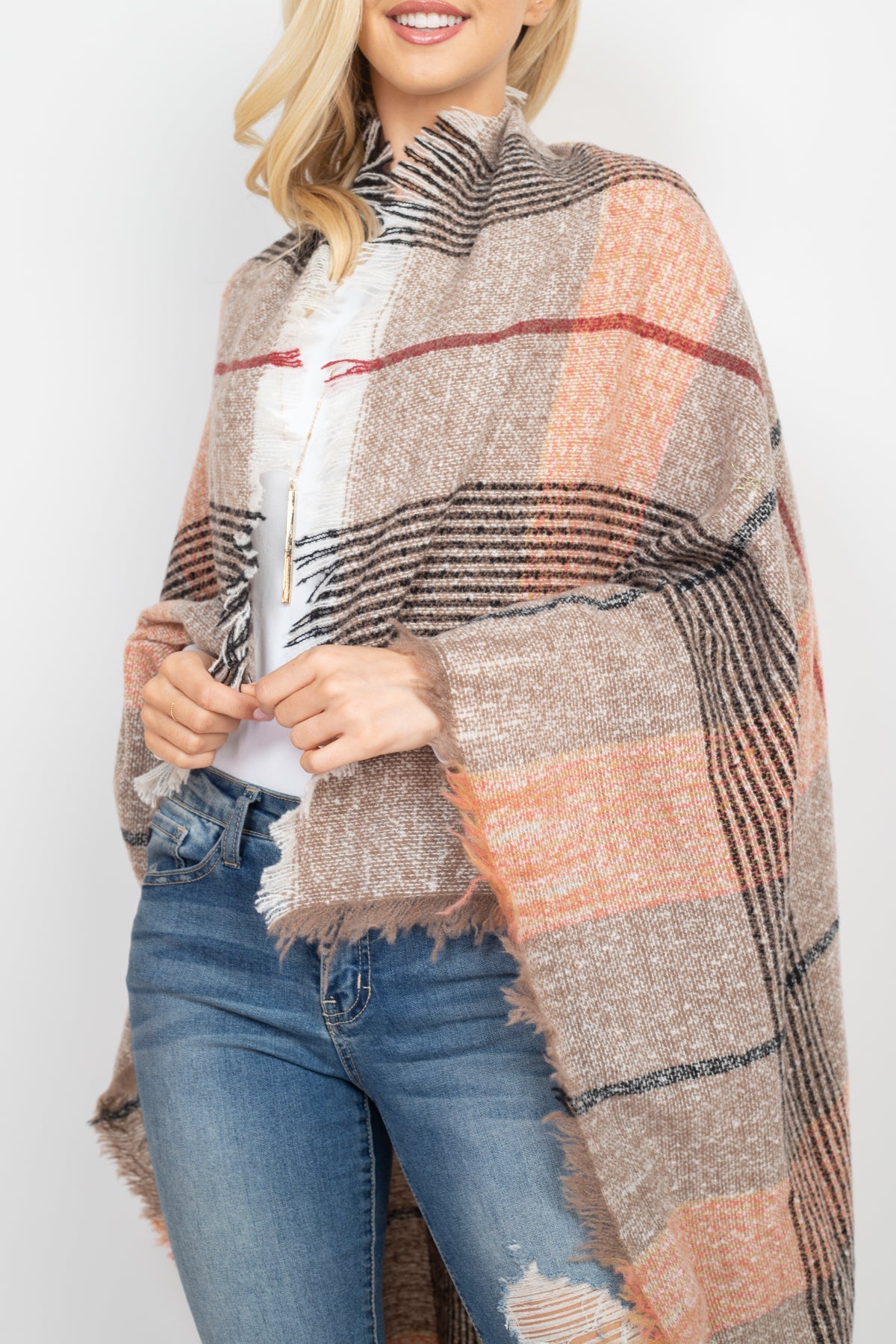 Hdf2914 - Multi Color Blanket Fringed Scarf