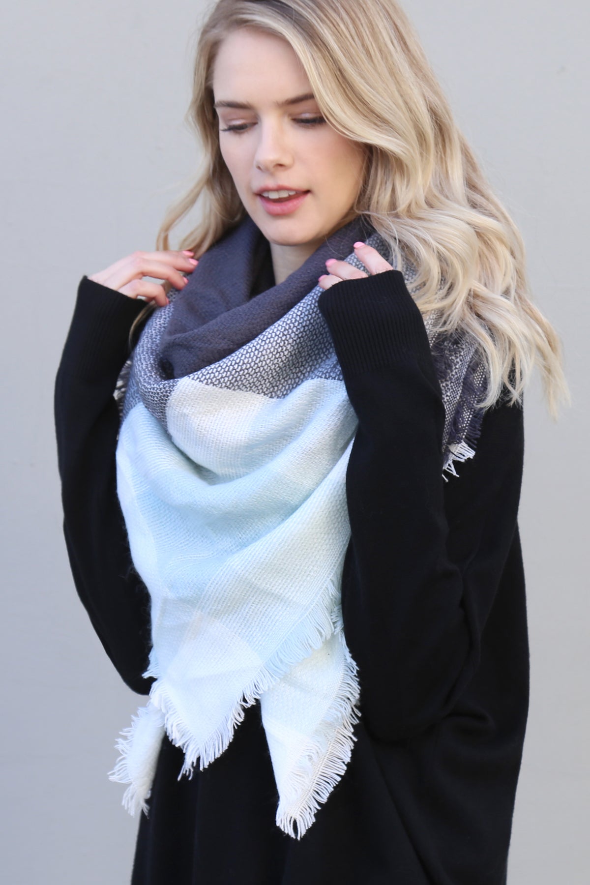 Mint Gray Blanket Fringed Scarf