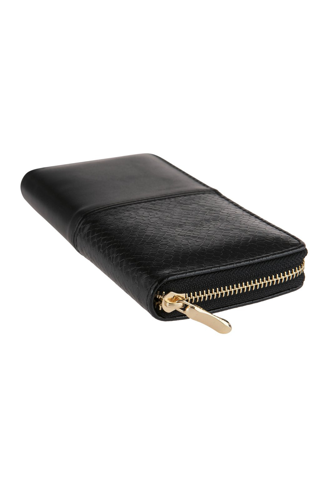 Half Printed Snake Skin Single Zipper Leather Wallet