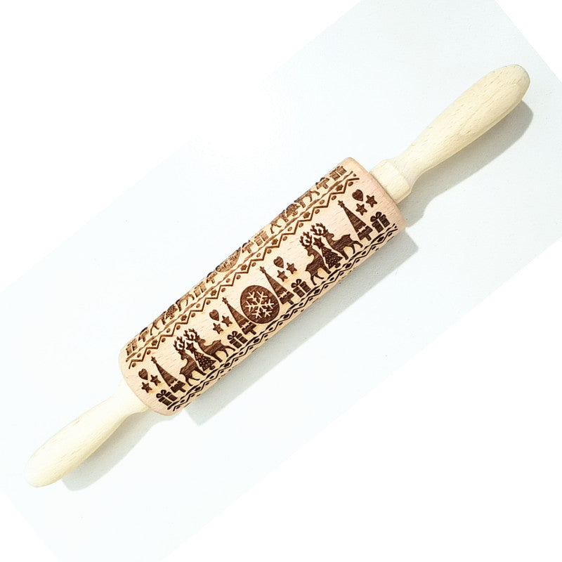 Wooden Rolling Pin Beechwood Engraved Printed Rolling Pin \ Cookie Rolling Pin