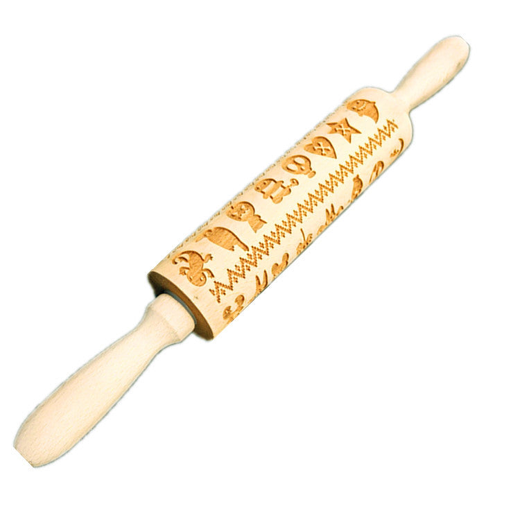 Wooden Rolling Pin Beechwood Engraved Printed Rolling Pin \ Cookie Rolling Pin