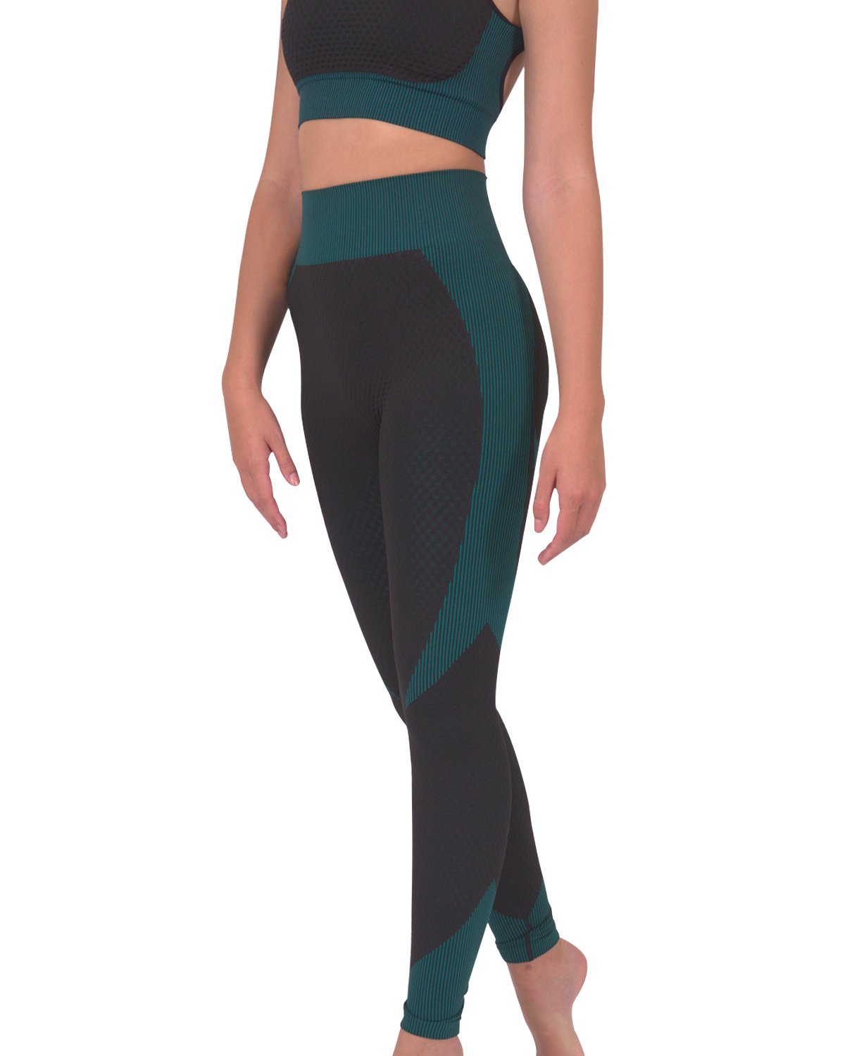 Trois Seamless Legging - Black With Teal Blue