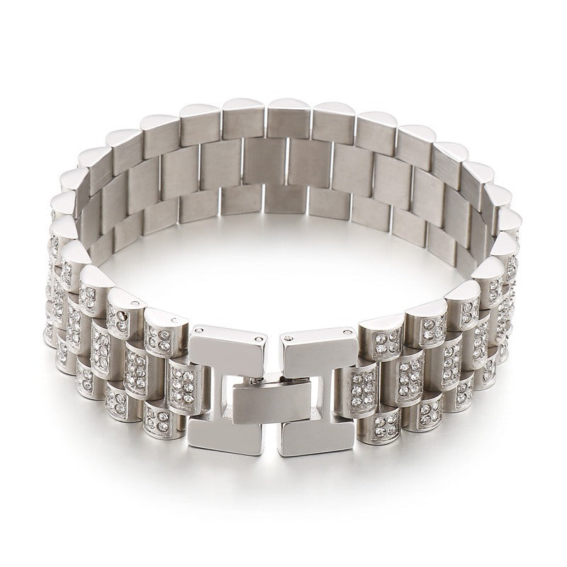 HipHop tank diamond set men's hip hop titanium steel bracelet