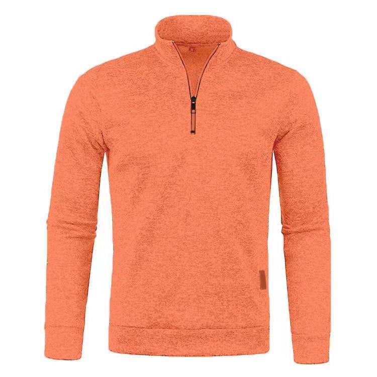 Men's autumn and winter collar zipper knitted shirt with thin velvet sleeves trendy top