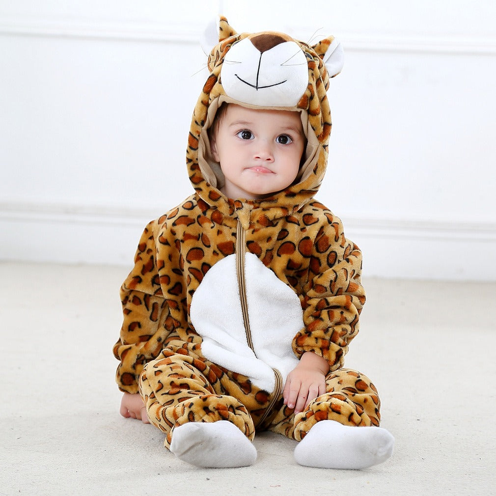 Flannel children's crawling clothes baby clothes long sleeved hoodie newborn cartoon jumpsuit