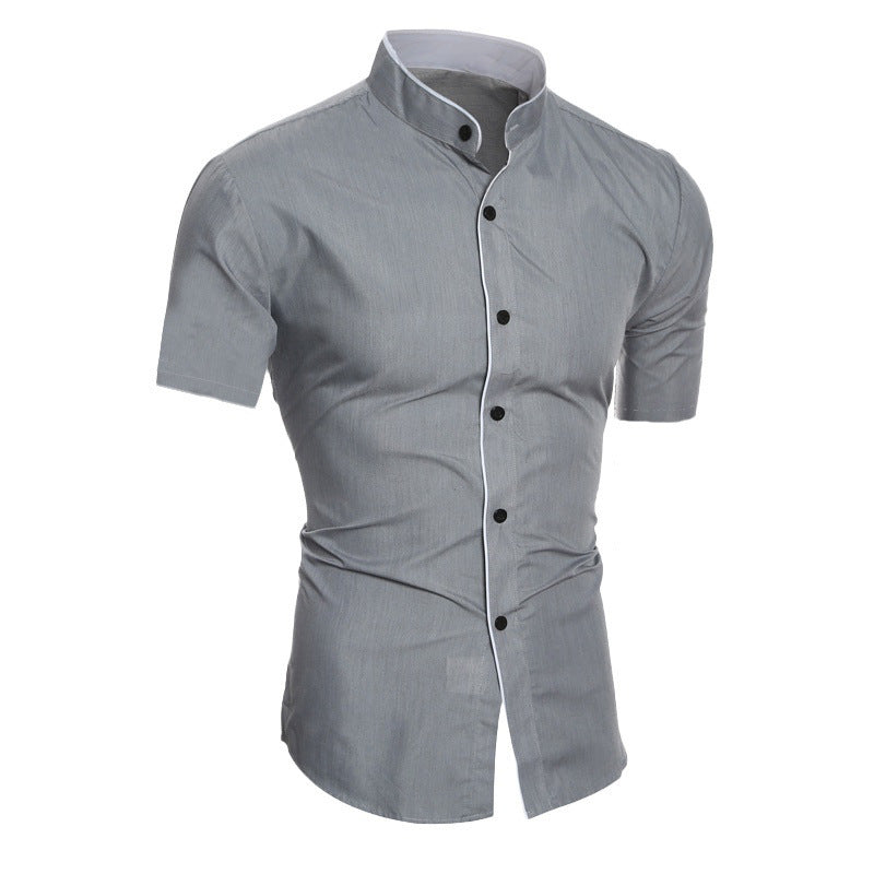 Men's solid color simple casual slim fit short sleeved shirt men's shirt