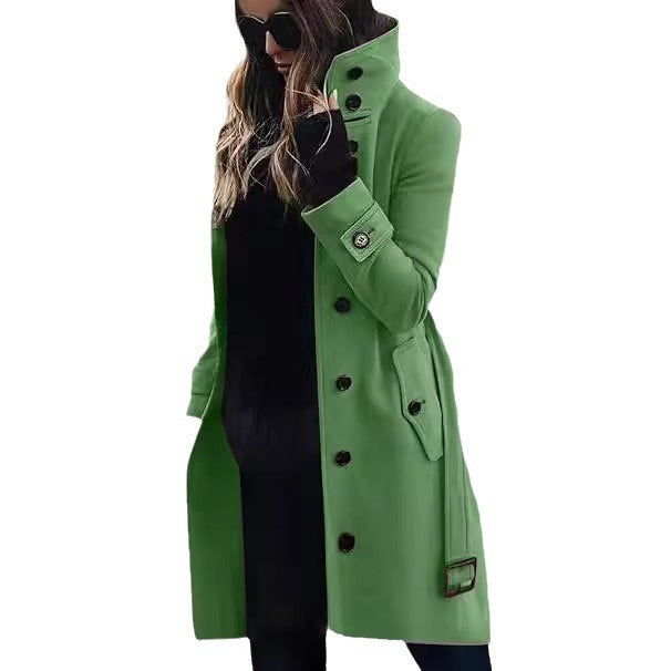 Autumn and winter coat single row multi button woolen button collar coat