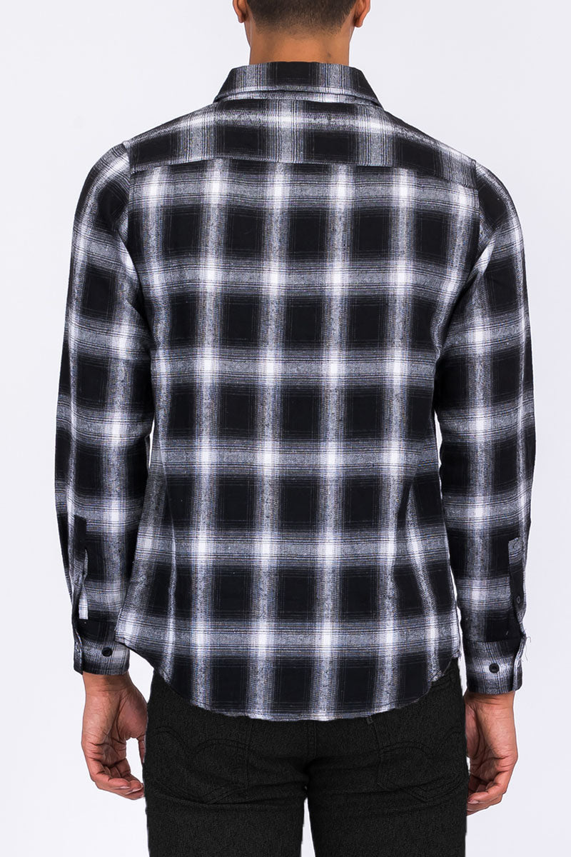 Long Sleeve Checkered Plaid Brushed Flannel