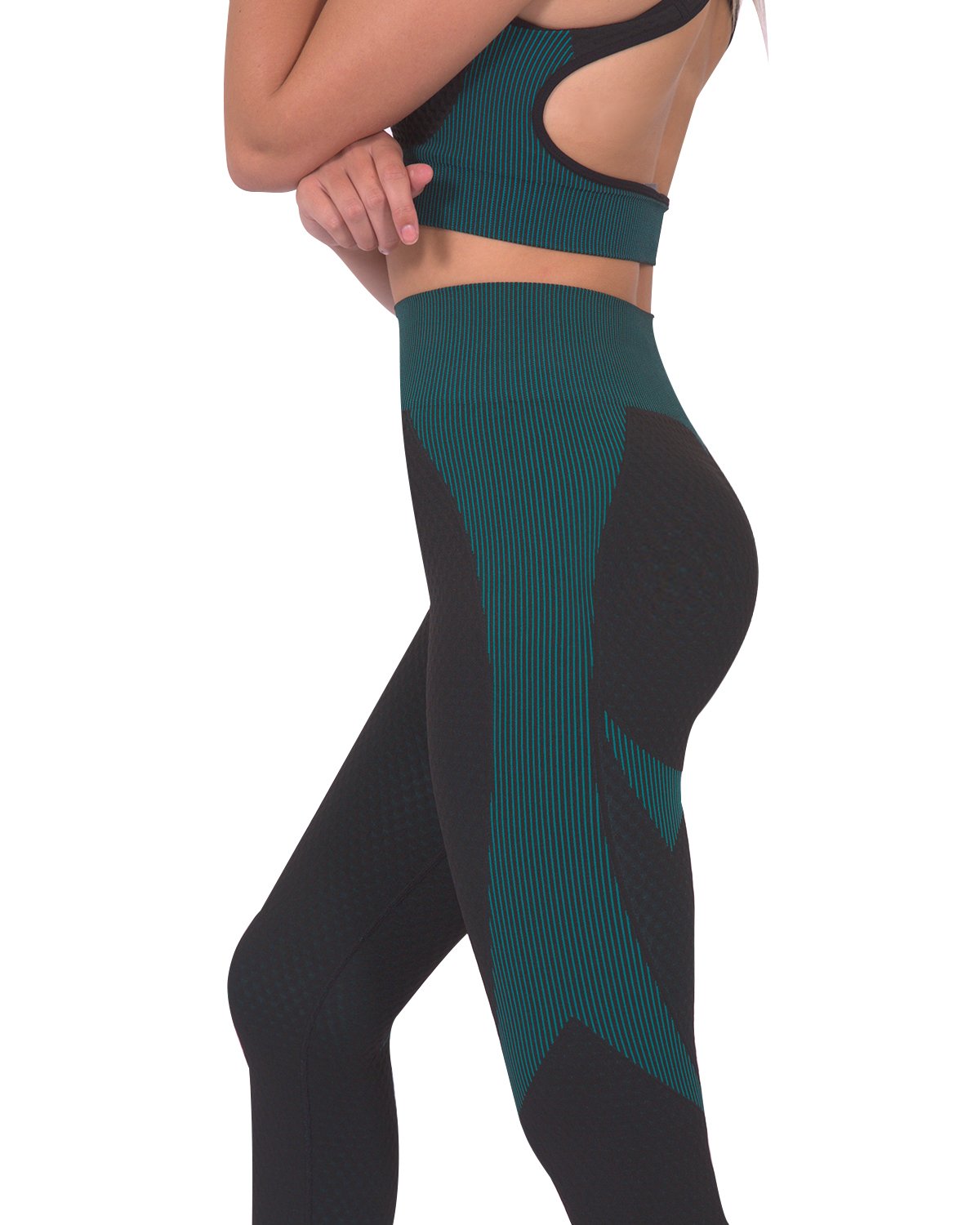 Trois Seamless Legging - Black With Teal Blue