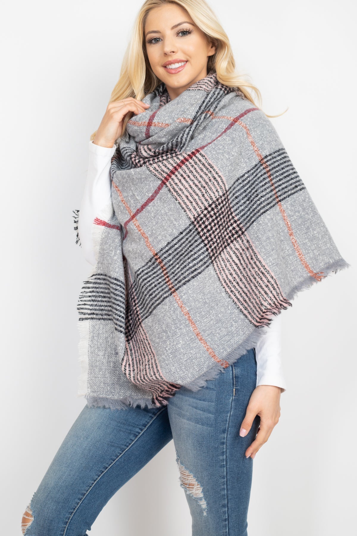 Hdf2914 - Multi Color Blanket Fringed Scarf