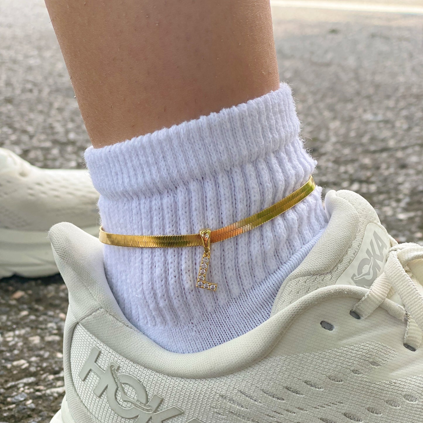 Herringbone Chain Initial Anklet