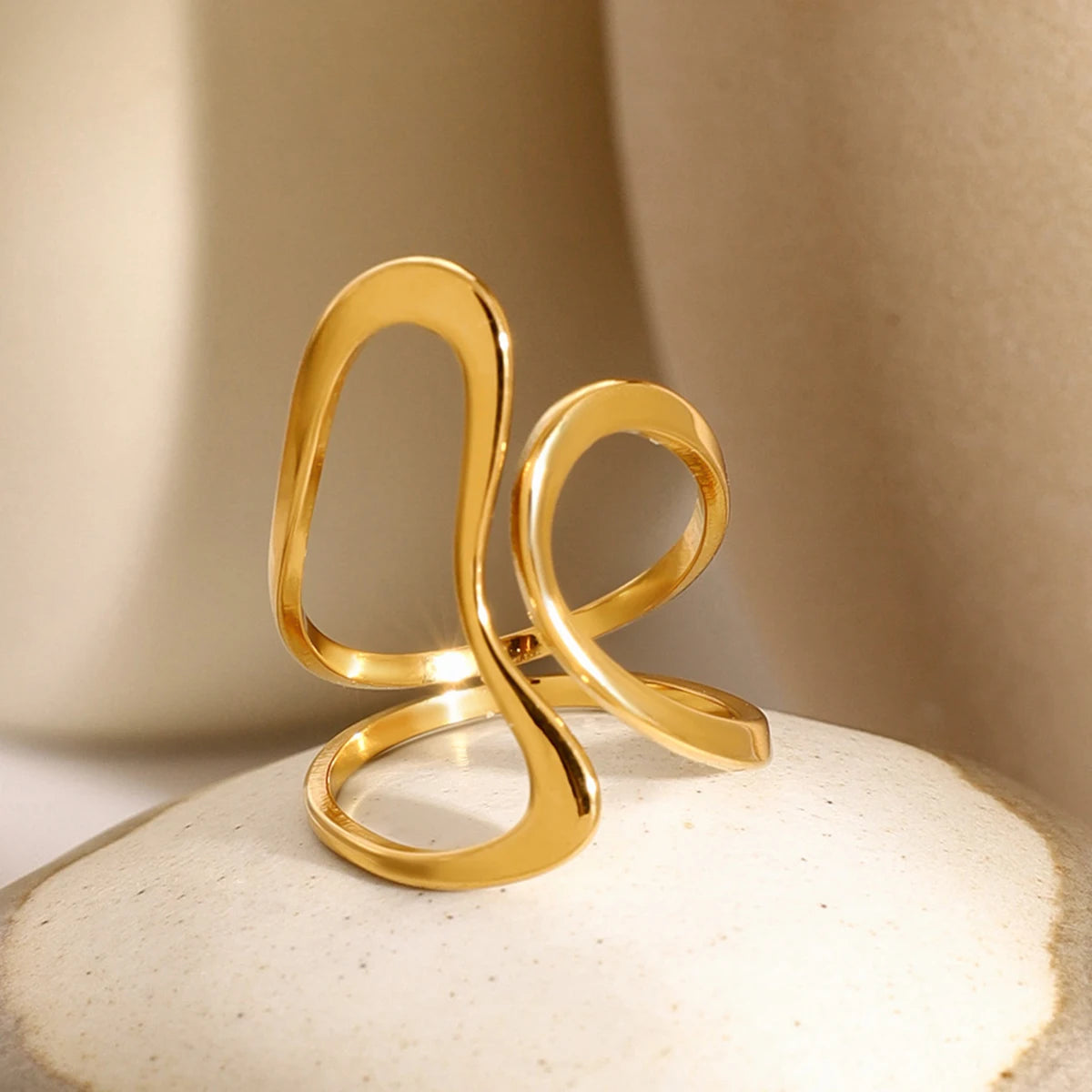 18k gold stainless steel smooth line irregular opening ring