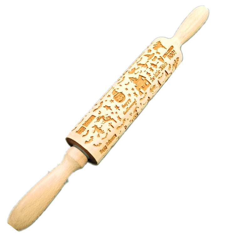 Wooden Rolling Pin Beechwood Engraved Printed Rolling Pin \ Cookie Rolling Pin