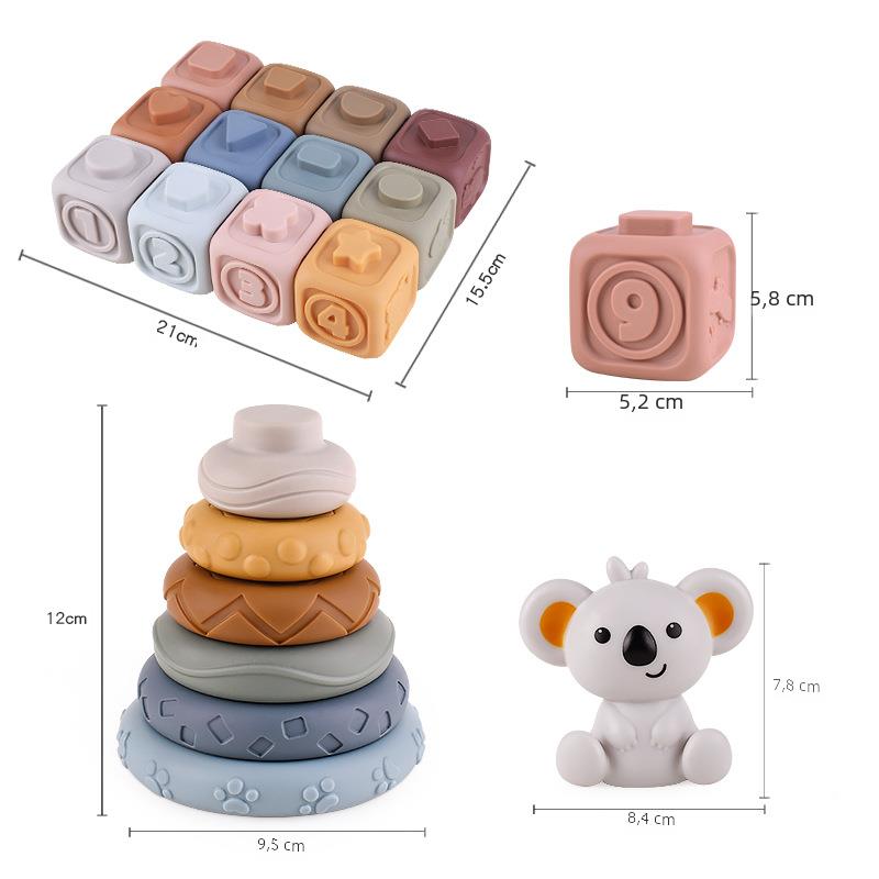 Soft rubber Square rainbow ring six-layer Jenga