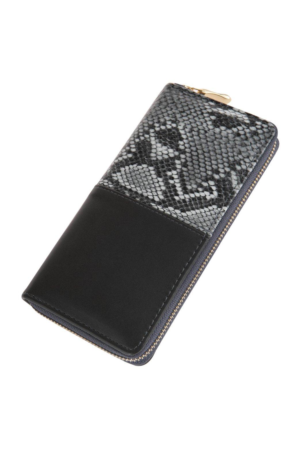 Half Printed Snake Skin Single Zipper Leather Wallet