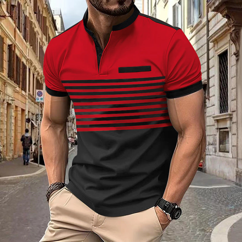 European and American polo shirt men's printed striped polo shirt short sleeved t-shirt