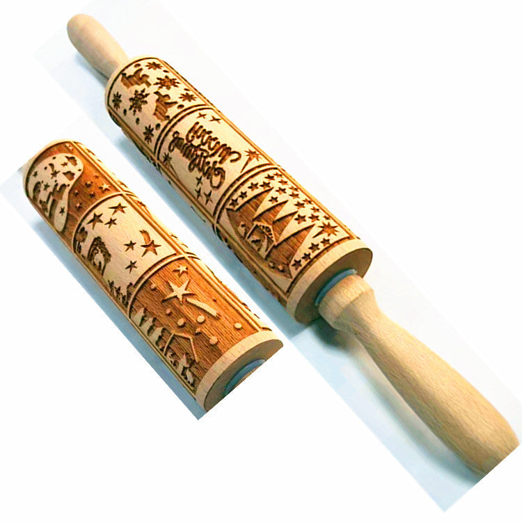 Wooden Rolling Pin Beechwood Engraved Printed Rolling Pin \ Cookie Rolling Pin