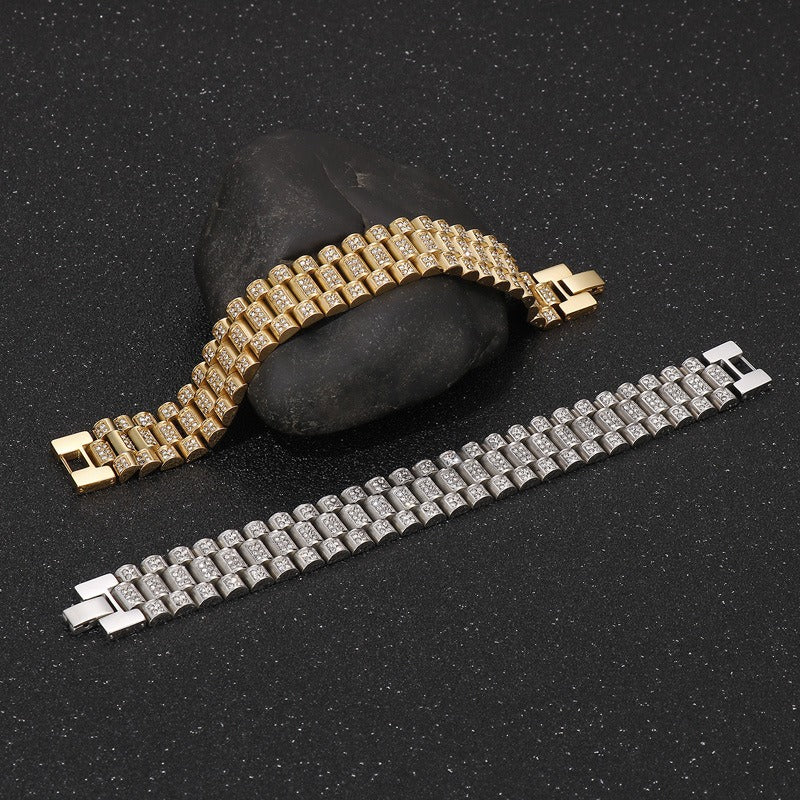 HipHop tank diamond set men's hip hop titanium steel bracelet