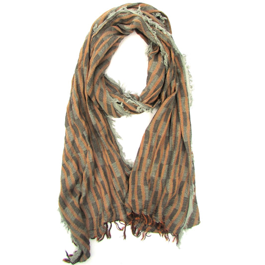 Turkish Cotton Blend Fringed Hobo Scarf Brown/Grey