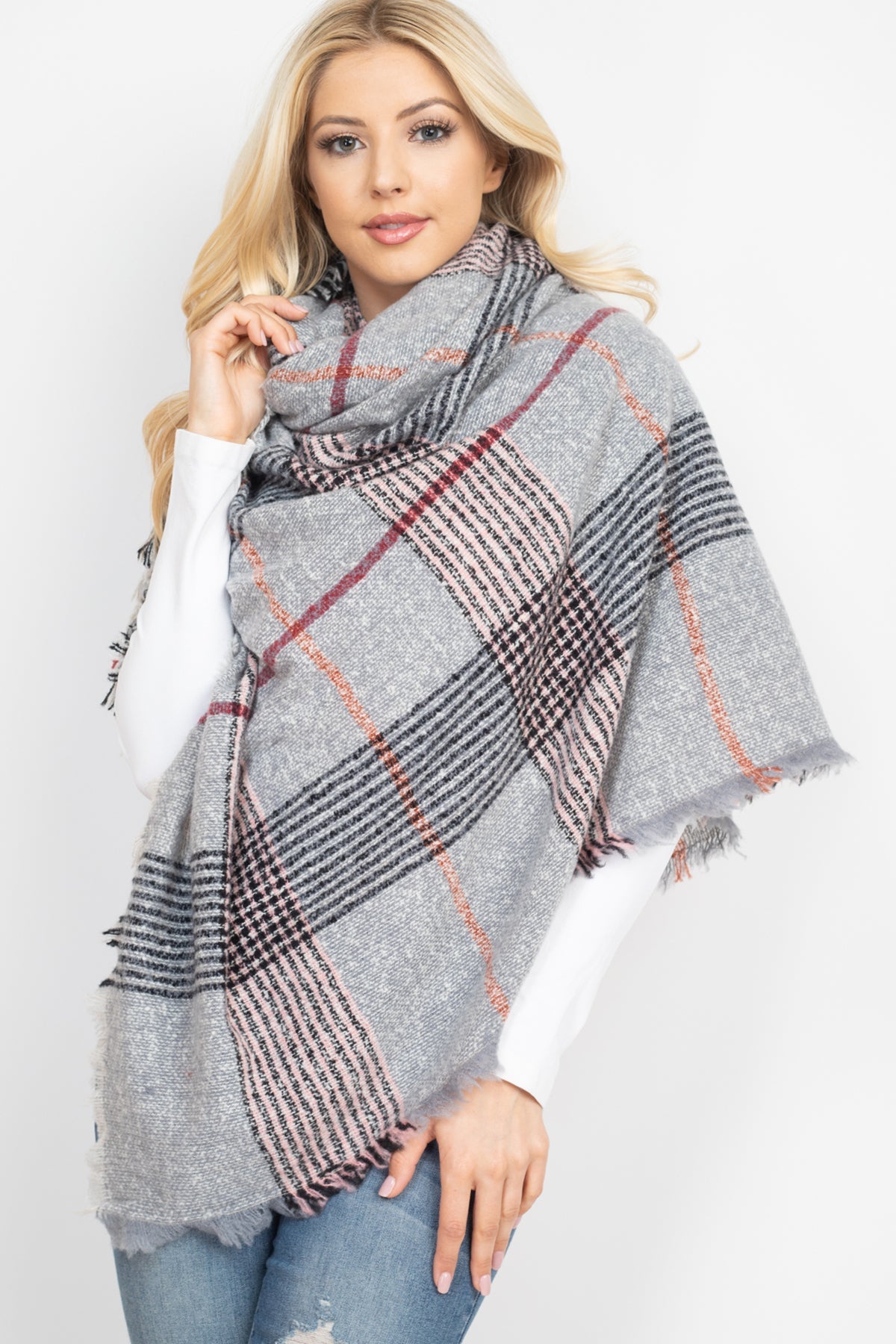 Hdf2914 - Multi Color Blanket Fringed Scarf