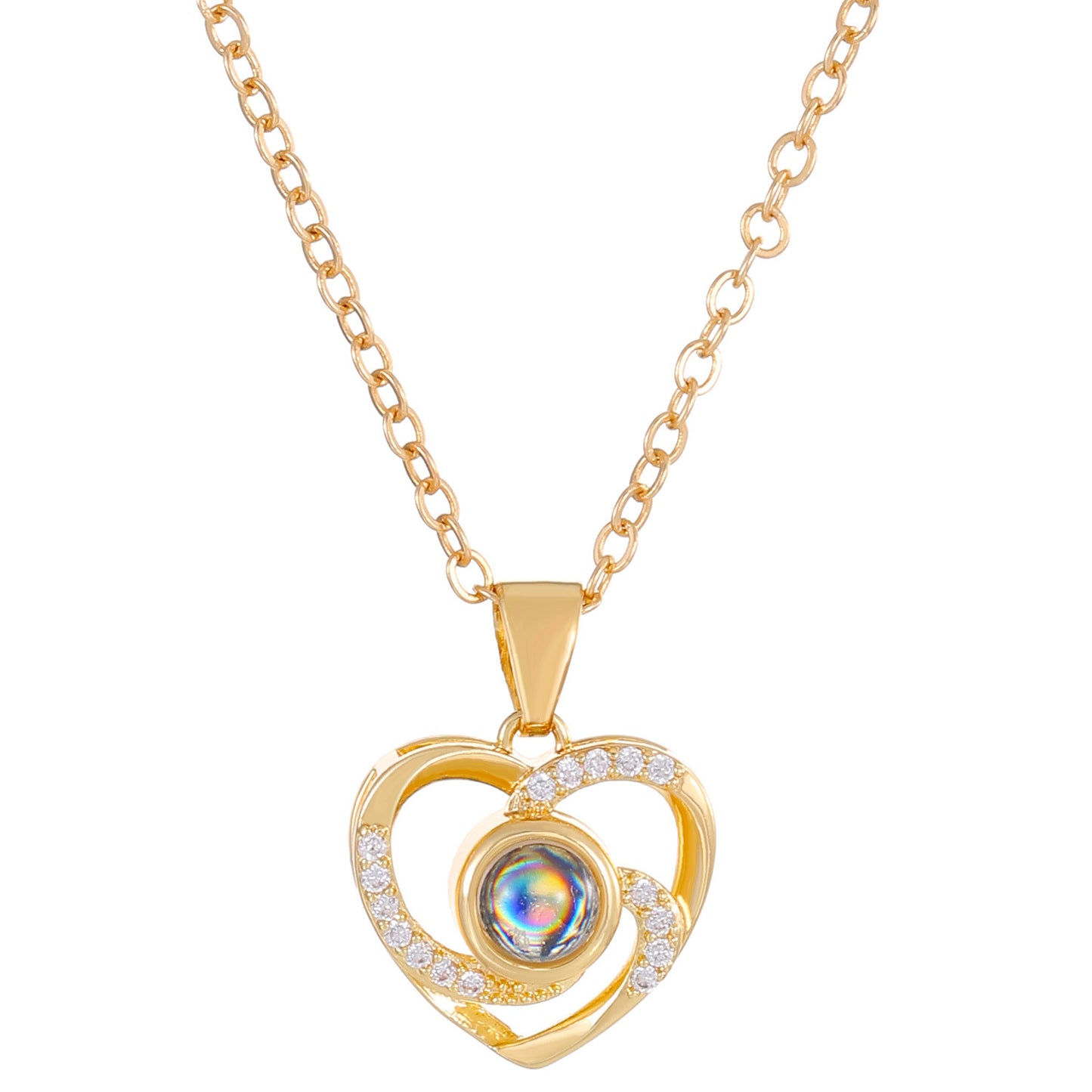 Diamond studded heart-shaped projection necklace