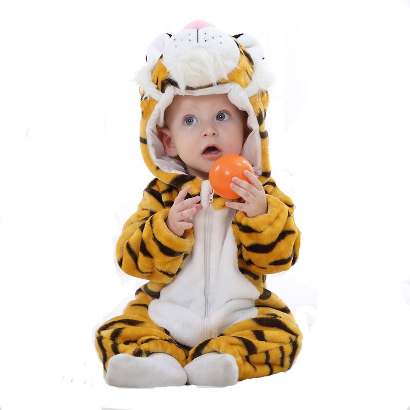 Flannel children's crawling clothes baby clothes long sleeved hoodie newborn cartoon jumpsuit