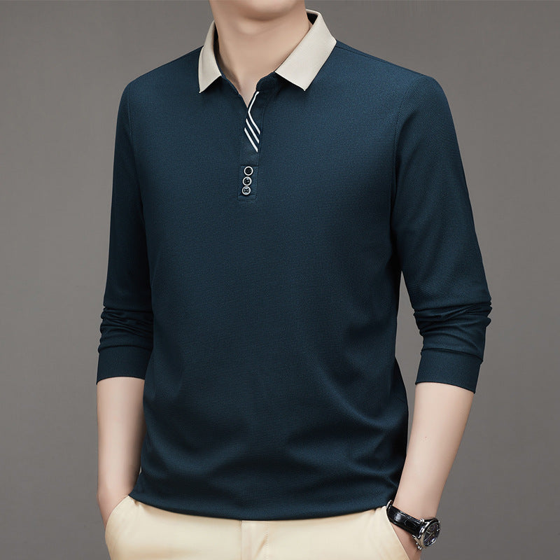 Men's polo shirt autumn new item lapel casual base long sleeved t-shirt men's clothing