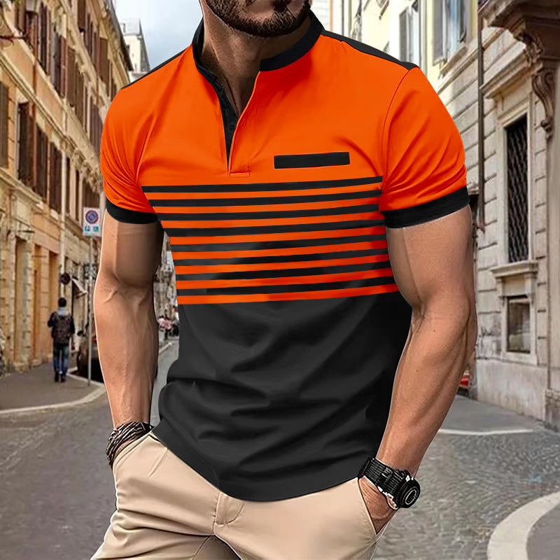 European and American polo shirt men's printed striped polo shirt short sleeved t-shirt