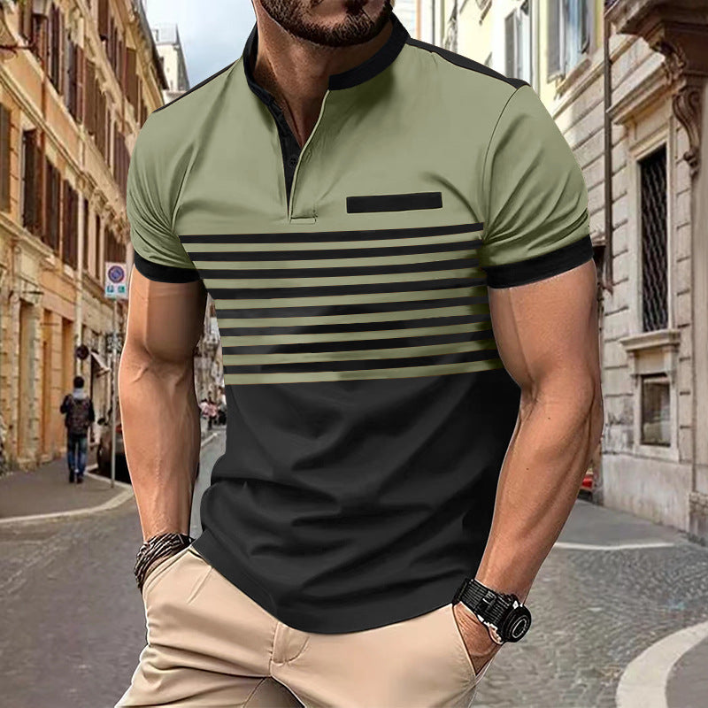 European and American polo shirt men's printed striped polo shirt short sleeved t-shirt