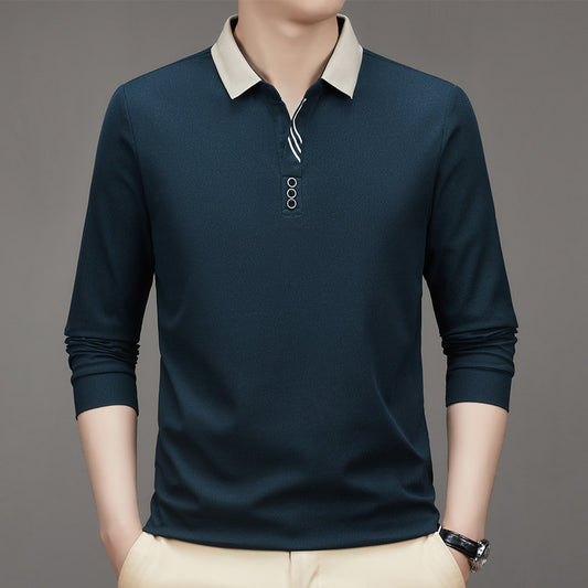 Men's polo shirt autumn new item lapel casual base long sleeved t-shirt men's clothing