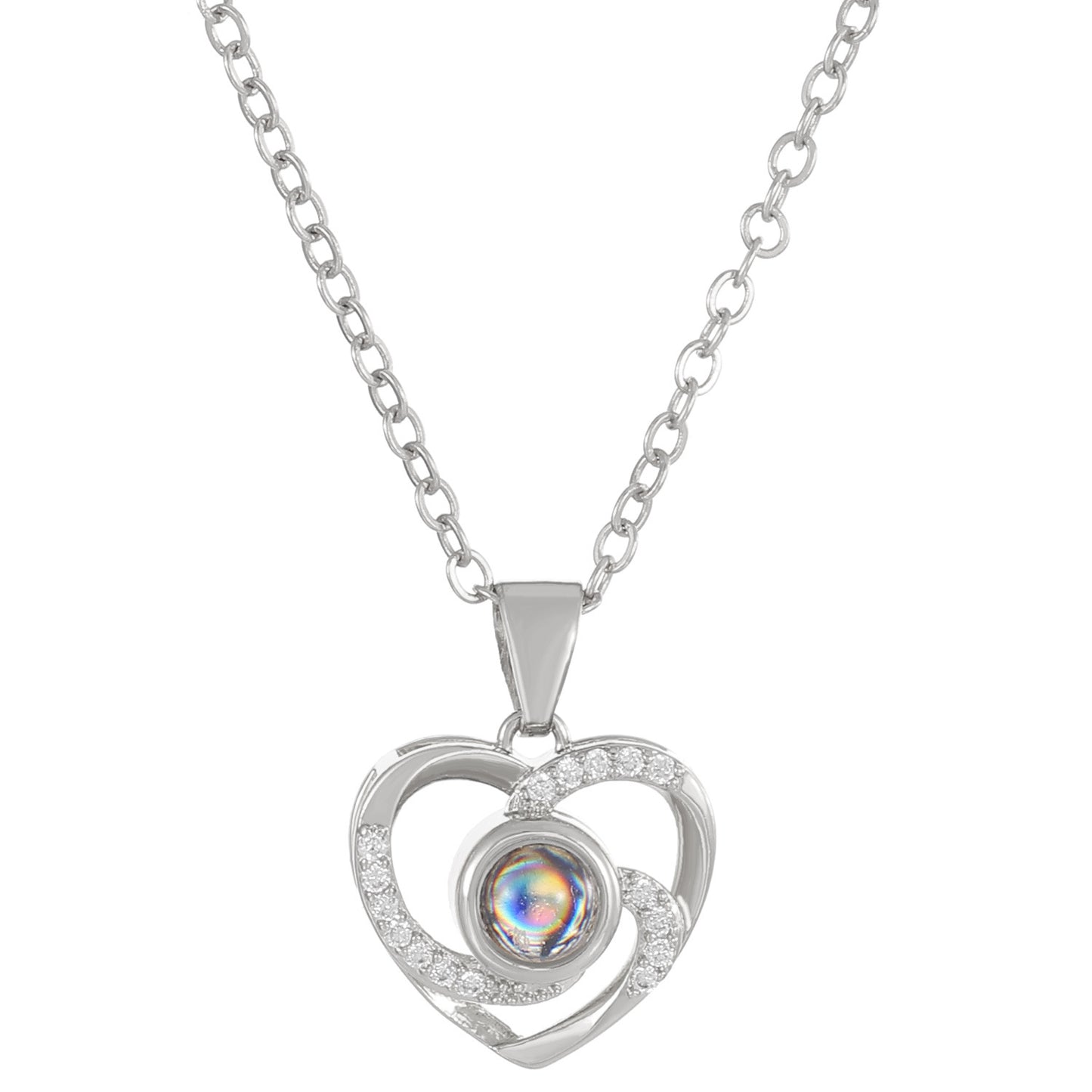 Diamond studded heart-shaped projection necklace