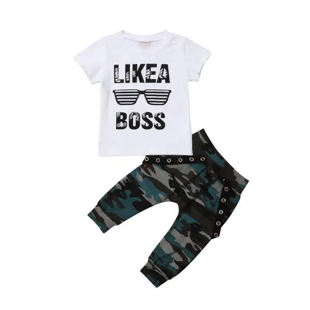 Set Kids Boys Cute Short Sleeve T-Shirt Top+Pants Outfits Clothing Set