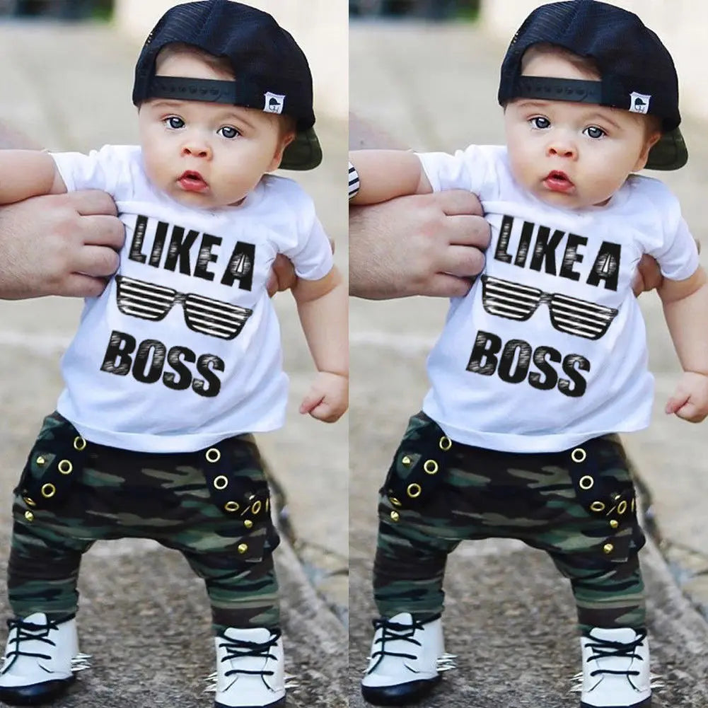 Set Kids Boys Cute Short Sleeve T-Shirt Top+Pants Outfits Clothing Set