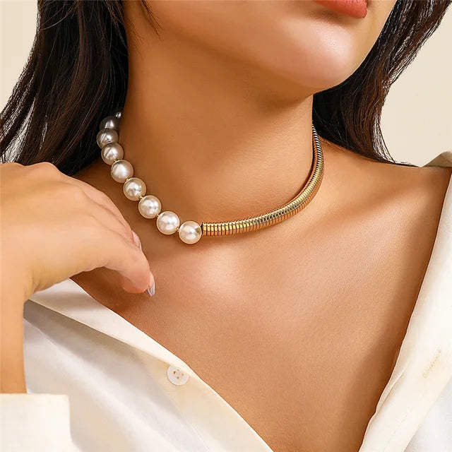 Pearl Short Choker Necklace Women Collar Wed Bridal Vintage Clavicle