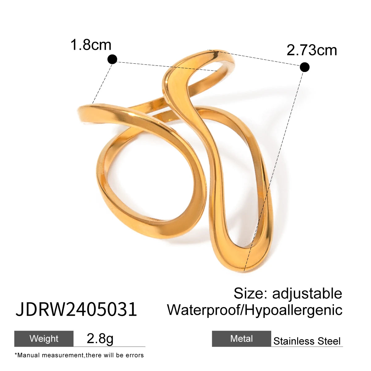 18k gold stainless steel smooth line irregular opening ring