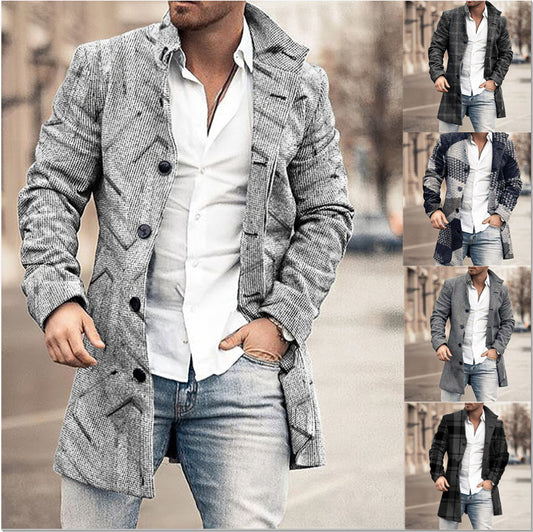 Fashionable woolen printed men's coat jacket