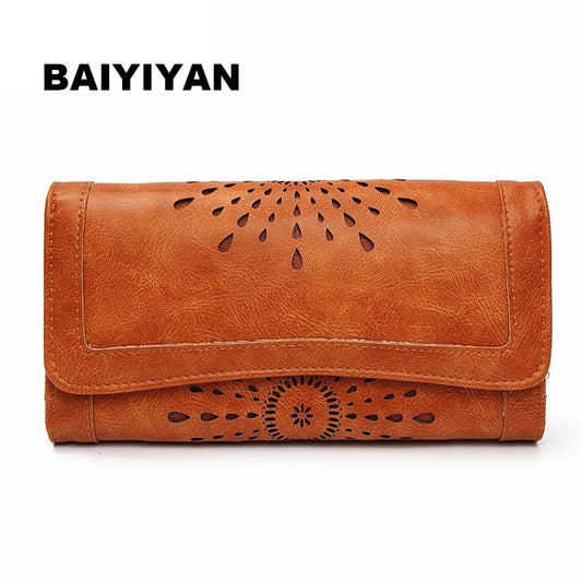 Hollow Out Pattern Retro Wallet Female Purse PU Leather