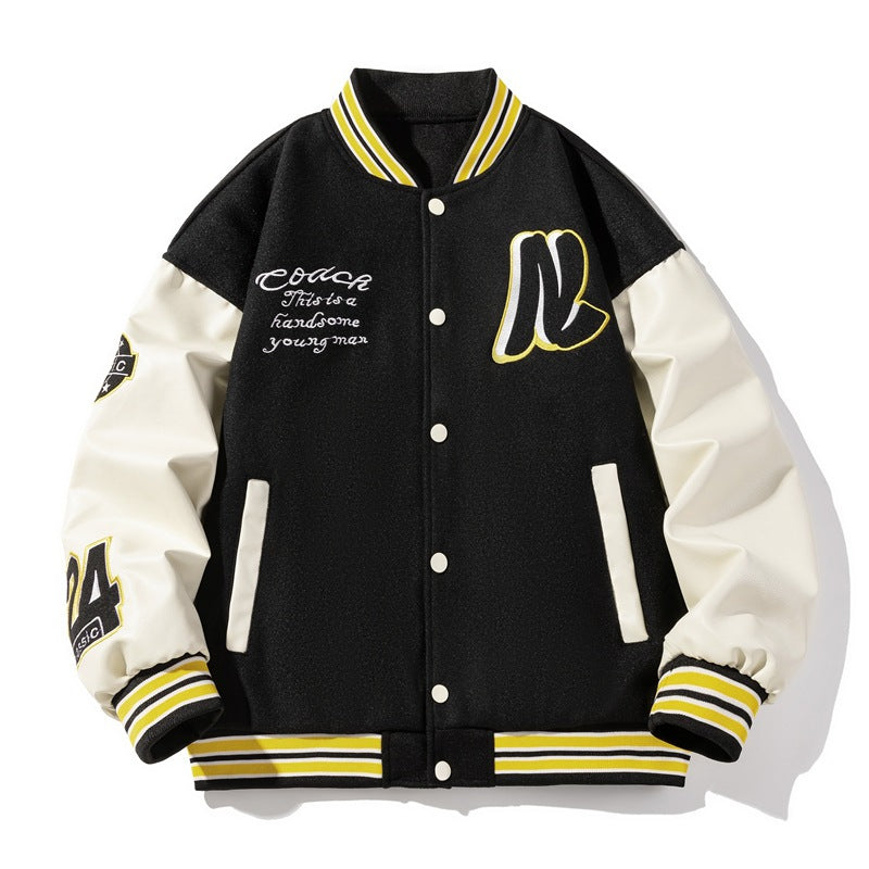 Baseball jacket men's embroidered and spliced