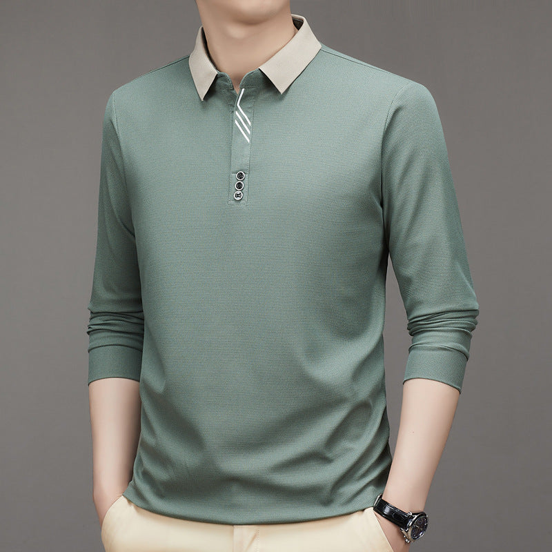 Men's polo shirt autumn new item lapel casual base long sleeved t-shirt men's clothing