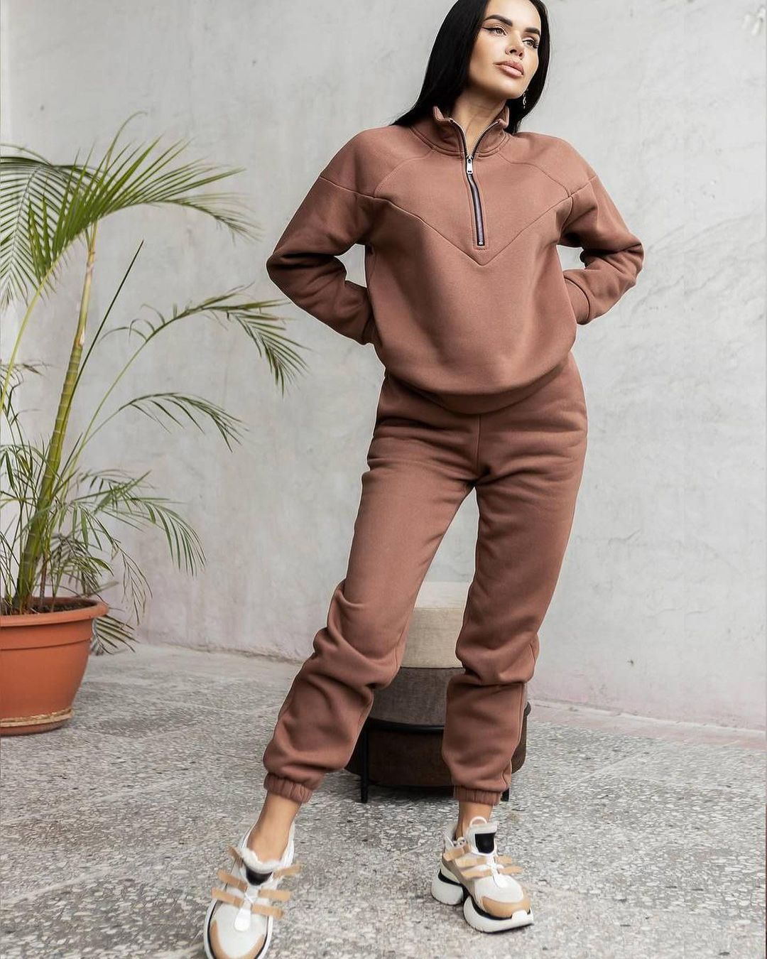 Two piece Set Long Sleeve Solid Color Casual Set