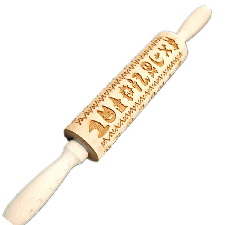 Wooden Rolling Pin Beechwood Engraved Printed Rolling Pin \ Cookie Rolling Pin