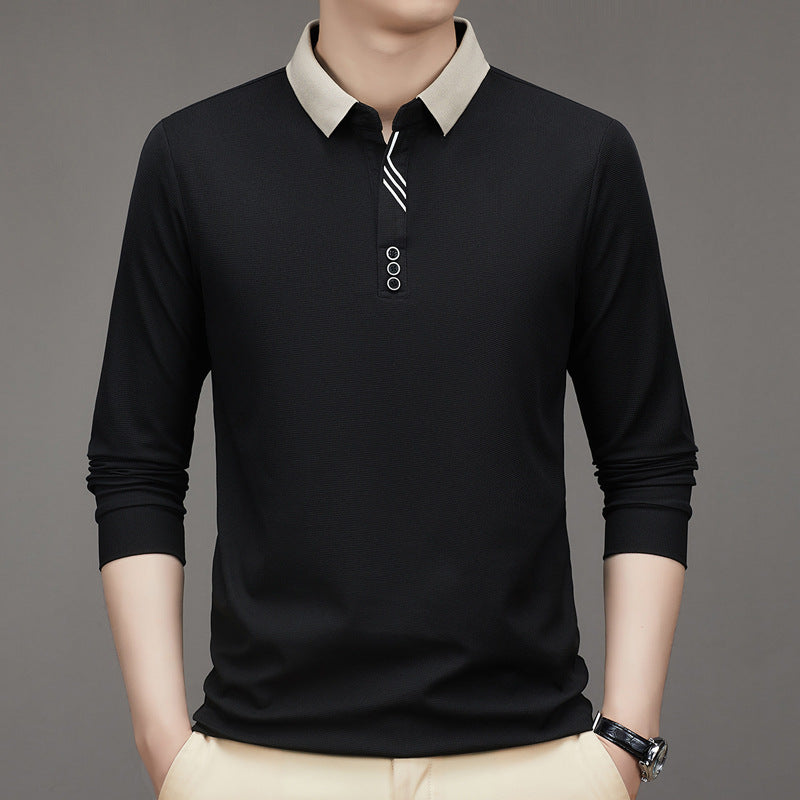 Men's polo shirt autumn new item lapel casual base long sleeved t-shirt men's clothing