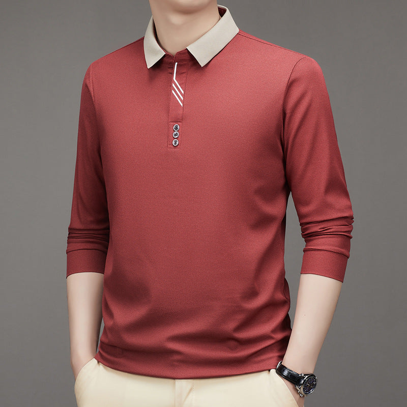 Men's polo shirt autumn new item lapel casual base long sleeved t-shirt men's clothing