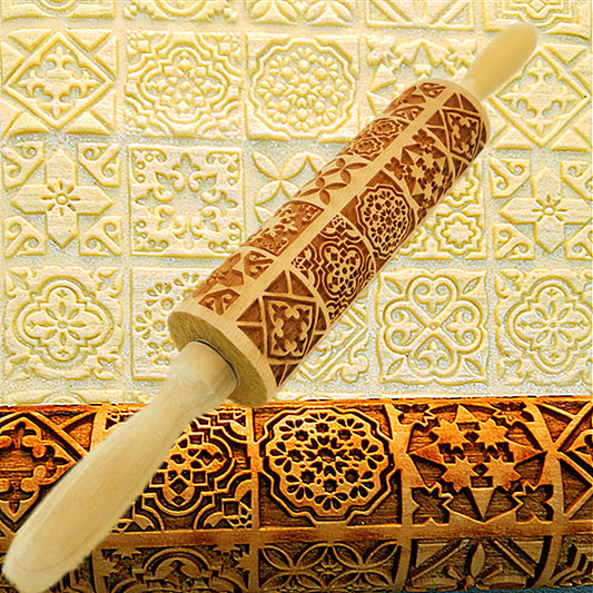 Wooden Rolling Pin Beechwood Engraved Printed Rolling Pin \ Cookie Rolling Pin