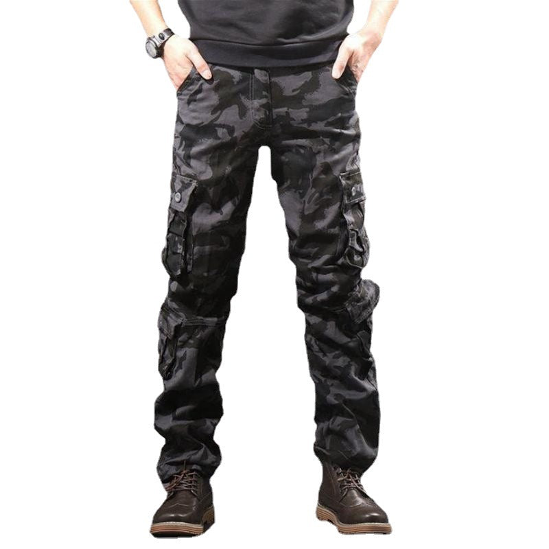 Outdoor men's multi pocket work pants, sturdy and wear-resistant cotton casual work clothes