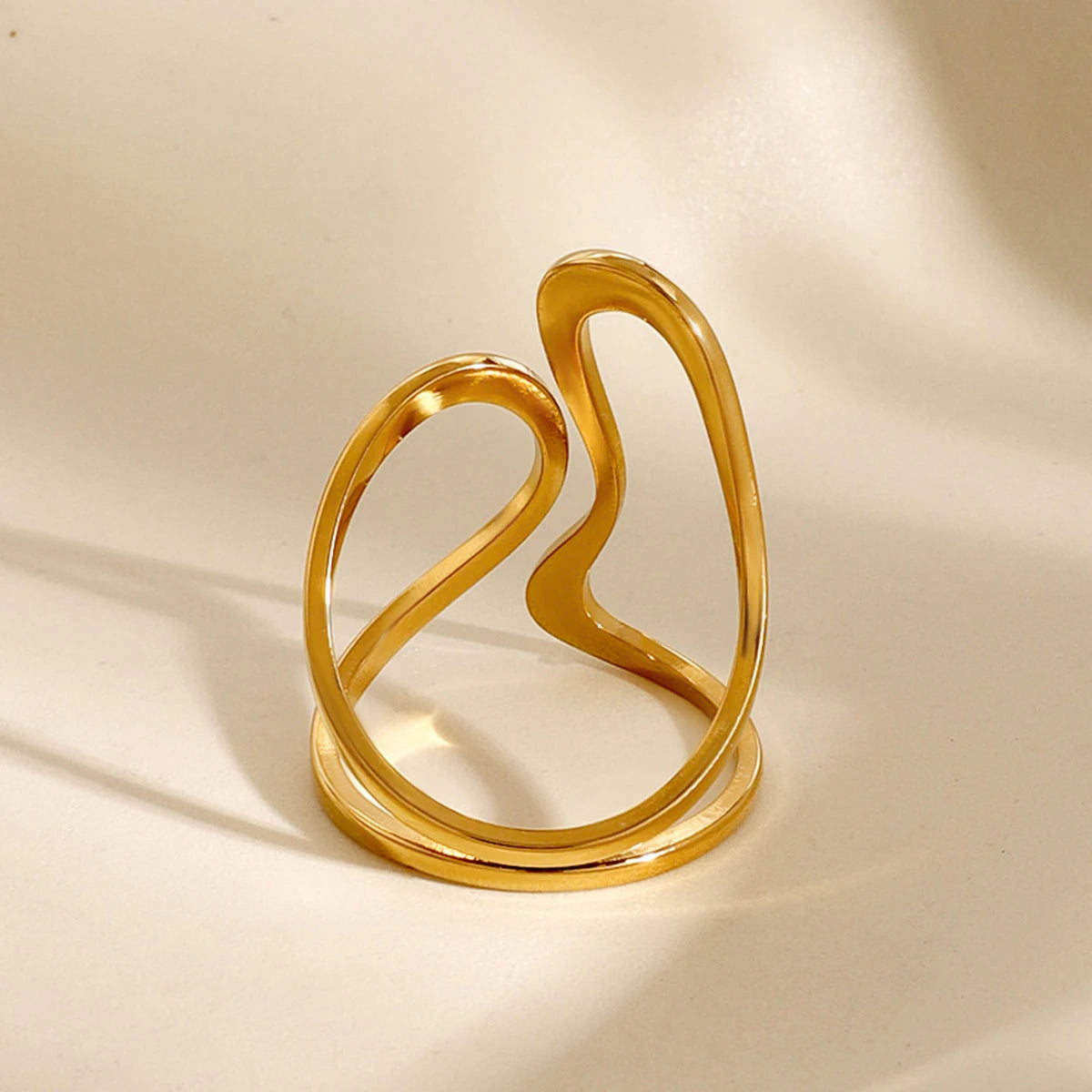 18k gold stainless steel smooth line irregular opening ring