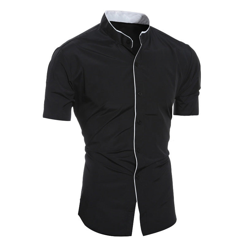 Men's solid color simple casual slim fit short sleeved shirt men's shirt