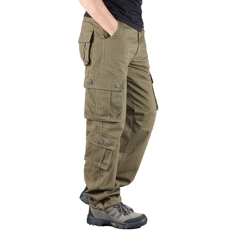 Outdoor men's multi pocket work pants, sturdy and wear-resistant cotton casual work clothes